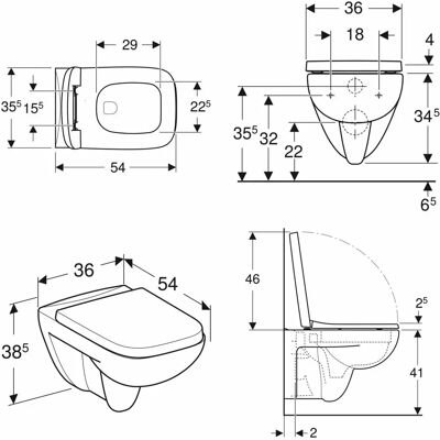 Keramag Geberit Renova Plan Wand-WC Rimfree - Diepe spoeltechniek Keramag Geberit Renova Plan Wand-WC Rimfree - Diepe spoeltechniek