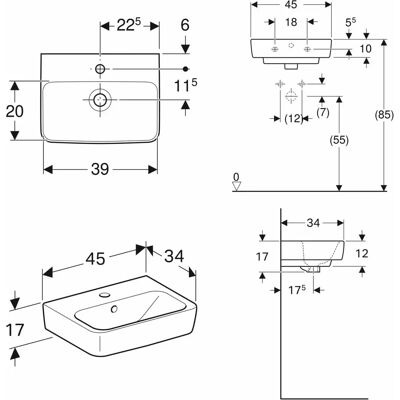 Geberit Renova Plan Wandwaschbecken - 45x34 cm, Weiß, KeraTect Geberit Renova Plan Wandwaschbecken - 45x34 cm, Weiß, KeraTect