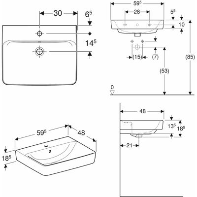 Geberit Renova Plan Wandwaschbecken - 60x48 cm - Weiß Geberit Renova Plan Wandwaschbecken - 60x48 cm - Weiß
