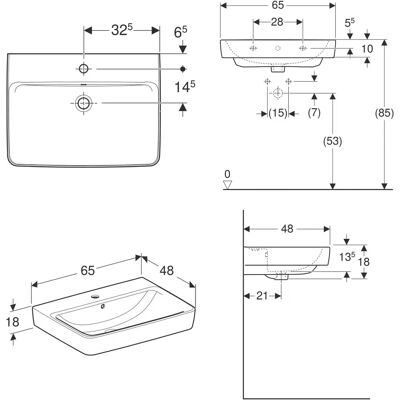 Geberit Renova Plan Wandwaschtisch - 65x48 cm, Weiß Geberit Renova Plan Wandwaschtisch - 65x48 cm, Weiß