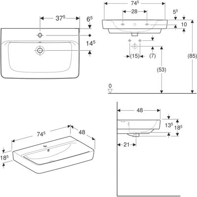 Geberit Renova Plan Wandwaschbecken - 75x48 cm, Weiß, KeraTect Geberit Renova Plan Wandwaschbecken - 75x48 cm, Weiß, KeraTect