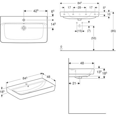 Geberit Waschbecken Renova Plan 85x48cm Weiß - Wandmontage, mit Überlauf, KeraTect Geberit Waschbecken Renova Plan 85x48cm Weiß - Wandmontage, mit Überlauf, KeraTect