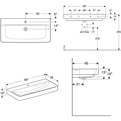 Lavabo Geberit Renova Plan - 100x48cm, Blanco, KeraTect Lavabo Geberit Renova Plan - 100x48cm, Blanco, KeraTect