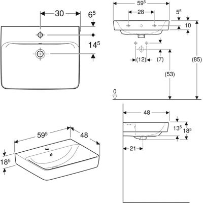 Lavabo de Pared Renova Plan Blanco - 60x48 cm - Cerámica Lavabo de Pared Renova Plan Blanco - 60x48 cm - Cerámica