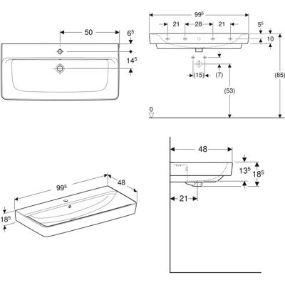 Geberit Renova Plan Wandwaschbecken - Weiß - 100x48 cm Geberit Renova Plan Wandwaschbecken - Weiß - 100x48 cm