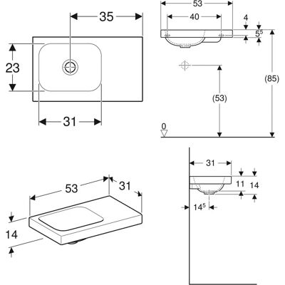 Geberit iCon Light Handwaschbecken - 53x31 cm, Weiß, Ohne Hahnloch, Ohne Überlauf - Waschbecken Geberit iCon Light Handwaschbecken - 53x31 cm, Weiß, Ohne Hahnloch, Ohne Überlauf - Waschbecken