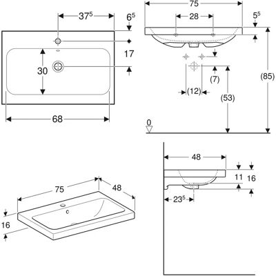 Geberit iCon Light Wandwaschtisch - Rechteck 75x48cm Geberit iCon Light Wandwaschtisch - Rechteck 75x48cm