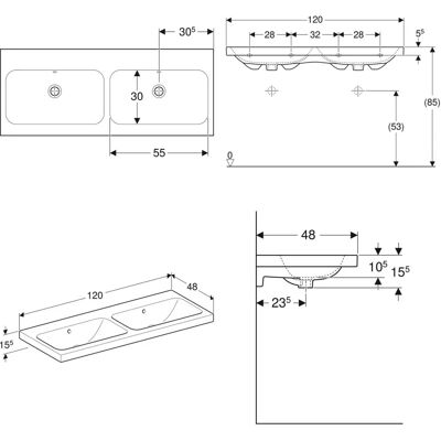 Geberit iCon Light Dobbelt vask - 120x48cm - Vægmontering Geberit iCon Light Dobbelt vask - 120x48cm - Vægmontering