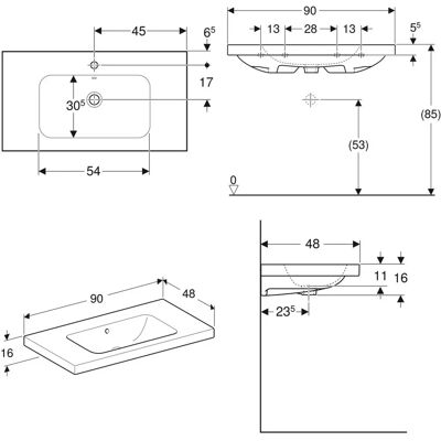 Geberit iCon Light Waschtisch - 90x48cm, Weiß, Ohne Hahnloch Geberit iCon Light Waschtisch - 90x48cm, Weiß, Ohne Hahnloch