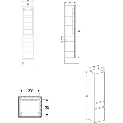 Keramag / Geberit Renova Plan Hochschrank mit 2 Türen, 39x180x36cm, weiß / hochglänzend Keramag / Geberit Renova Plan Hochschrank mit 2 Türen, 39x180x36cm, weiß / hochglänzend