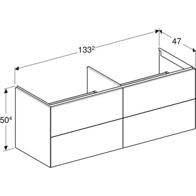 Geberit Eg / Melamin Træstruktur Badeværelsesskab - 4 Skuffer - 1332x504x470mm Geberit Eg / Melamin Træstruktur Badeværelsesskab - 4 Skuffer - 1332x504x470mm
