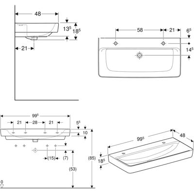 Geberit Renova Plan Wandwaschbecken - 100x48 cm, Weiß, KeraTect Geberit Renova Plan Wandwaschbecken - 100x48 cm, Weiß, KeraTect