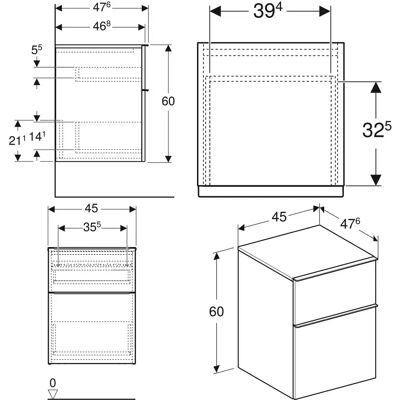 Geberit iCon Seitenschrank - Weiß, 2 Schubladen, 45x60x47.6 cm Geberit iCon Seitenschrank - Weiß, 2 Schubladen, 45x60x47.6 cm