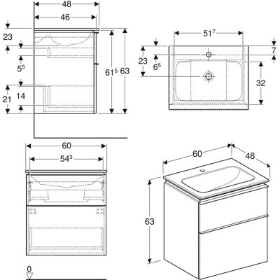 Geberit iCon Badkamer Set met Wasbak, 2 Lades, 60x63x48 cm - Badkamermeubelset Geberit iCon Badkamer Set met Wasbak, 2 Lades, 60x63x48 cm - Badkamermeubelset