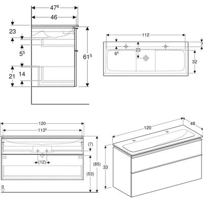 Geberit iCon Waschtisch-Set - 2 Schubladen, Wandhängend, Weiß, 120x63x48 cm Geberit iCon Waschtisch-Set - 2 Schubladen, Wandhängend, Weiß, 120x63x48 cm