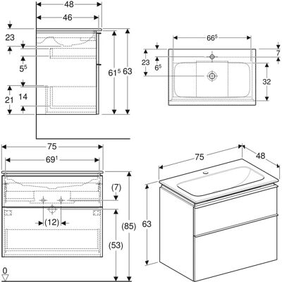 Geberit iCon Set Wandwaschtisch mit Schublade - Waschtisch-Set Geberit iCon Set Wandwaschtisch mit Schublade - Waschtisch-Set