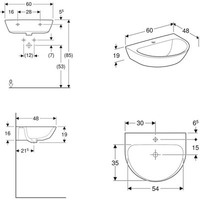Geberit Renova Waschbecken 60x48cm, Weiß - Waschbecken Geberit Renova Waschbecken 60x48cm, Weiß - Waschbecken
