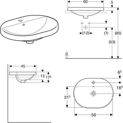 Keramag Modell 500.733.00.2 - Elliptischer Einbauwaschtisch Keramag Modell 500.733.00.2 - Elliptischer Einbauwaschtisch