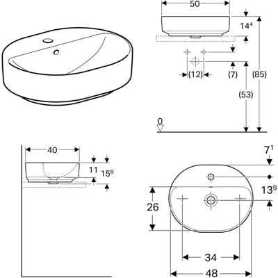 Geberit VariForm Elliptische Waschbecken mit Hahnloch - Weiß Geberit VariForm Elliptische Waschbecken mit Hahnloch - Weiß