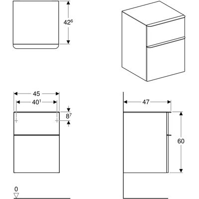 Geberit - Wandmontiert Schrank mit 2 Schubladen - Square Smyle - Grau Geberit - Wandmontiert Schrank mit 2 Schubladen - Square Smyle - Grau