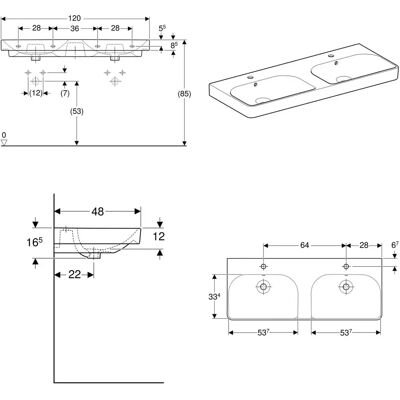 Keramag Geberit Smyle Dubbel vierkant wastafel - Keramiek, Wit, 120x48cm Keramag Geberit Smyle Dubbel vierkant wastafel - Keramiek, Wit, 120x48cm