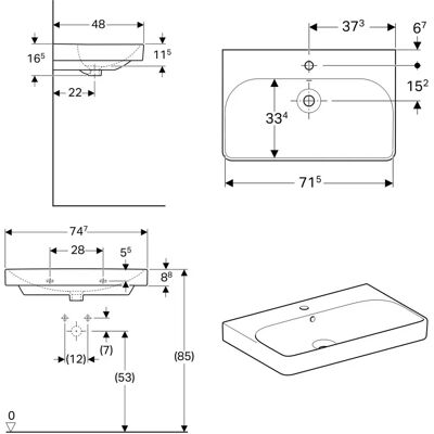 Keramag - Geberit Smyle Square Waschbecken - Weiß Keramik - Wandmontage Keramag - Geberit Smyle Square Waschbecken - Weiß Keramik - Wandmontage