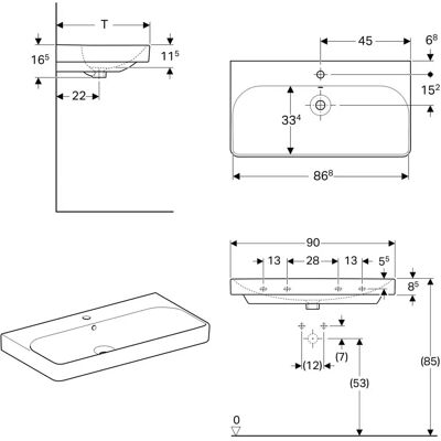Keramag Geberit Smyle Vierkante Wastafel - Wandmontage, 90x48cm, Wit Keramag Geberit Smyle Vierkante Wastafel - Wandmontage, 90x48cm, Wit
