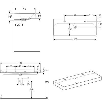 Geberit Smyle Square Waschbecken - Weiß - 1200mm Geberit Smyle Square Waschbecken - Weiß - 1200mm