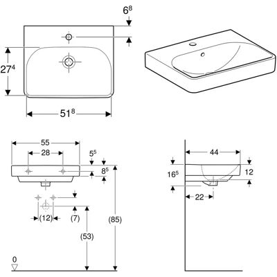 Geberit Smyle Square Waschbecken - 55x44cm, Weiß, KeraTect - Waschbecken Geberit Smyle Square Waschbecken - 55x44cm, Weiß, KeraTect - Waschbecken