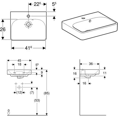 Geberit Weiß Quadratisches Wandwaschbecken - 500222 Geberit Weiß Quadratisches Wandwaschbecken - 500222