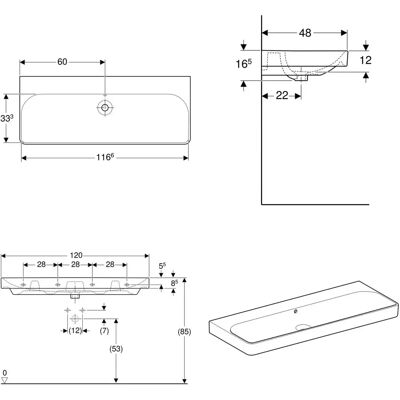 Lavabo Quadrato Geberit - 120x48cm - Senza foro rubinetto - Con troppopieno Lavabo Quadrato Geberit - 120x48cm - Senza foro rubinetto - Con troppopieno