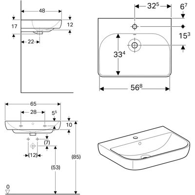 Lavabo Geberit Smyle 65x48cm Alb cu Orificiu și Tampoane - Lavoar Lavabo Geberit Smyle 65x48cm Alb cu Orificiu și Tampoane - Lavoar