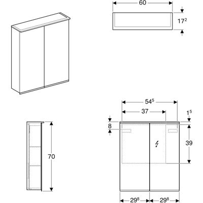 Geberit Option Plus Spiegelschrank - LED, 2 Türen, USB, 60x70cm Geberit Option Plus Spiegelschrank - LED, 2 Türen, USB, 60x70cm