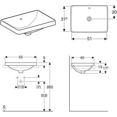 Keramag VariForm Rechteckiges Waschbecken - Weiß Keramag VariForm Rechteckiges Waschbecken - Weiß