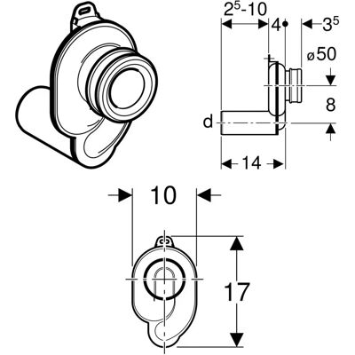 Siphon pour urinoir Geberit - 50mm, Horizontal, Blanc Siphon pour urinoir Geberit - 50mm, Horizontal, Blanc