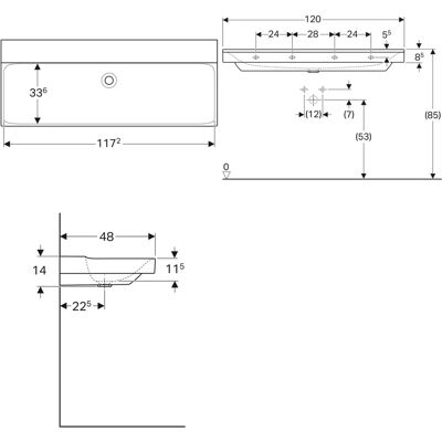 Keramag Xeno 2 Waschbecken - Keramik, 120x48 cm, Weiß, Ohne Hahnloch Keramag Xeno 2 Waschbecken - Keramik, 120x48 cm, Weiß, Ohne Hahnloch
