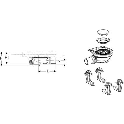 Geberit Duschablauf mit 4 Füßen - Setaplano - 50mm Geberit Duschablauf mit 4 Füßen - Setaplano - 50mm