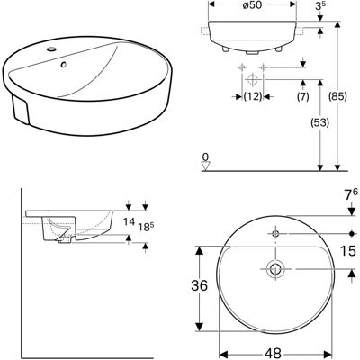 Vas de toaletă VariForm rotund semi-încastrat - Chiuveta de baie Vas de toaletă VariForm rotund semi-încastrat - Chiuveta de baie