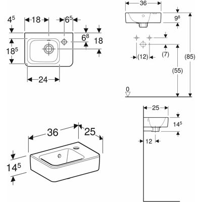 Geberit Weiß Handwaschbecken - 36x25 cm - Modernes Keramikbecken - Badezimmer Geberit Weiß Handwaschbecken - 36x25 cm - Modernes Keramikbecken - Badezimmer