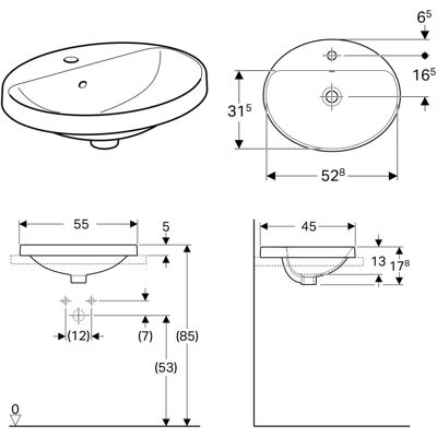 Keramag Modell 500.721.01.2 Ovaler weißer Waschtisch mit Hahnloch - Badezimmerarmatur Keramag Modell 500.721.01.2 Ovaler weißer Waschtisch mit Hahnloch - Badezimmerarmatur