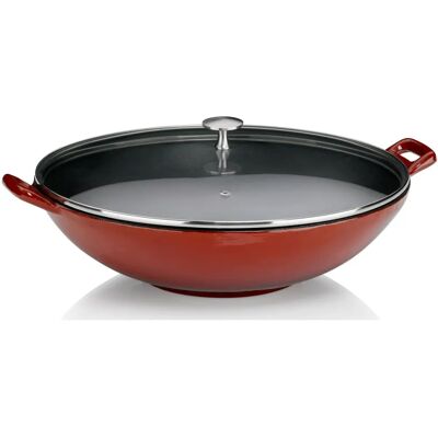 Kela 11947 Wok en fonte - Rouge, 36cm, 4L Kela 11947 Wok en fonte - Rouge, 36cm, 4L