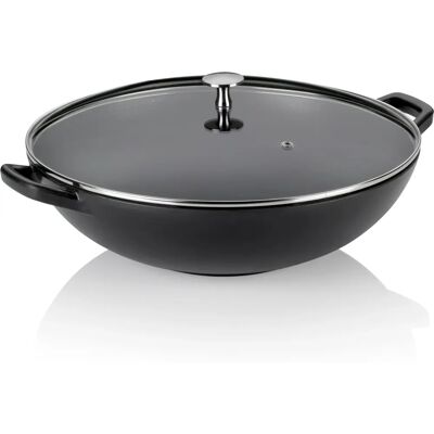Kela Calido 36cm Schwarzer emaillierter Gusseisen Wok - Wok Kela Calido 36cm Schwarzer emaillierter Gusseisen Wok - Wok