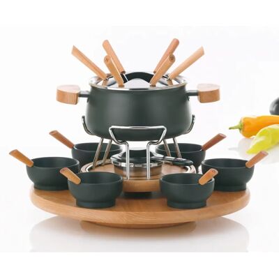 Kela 61201 Pot de fondue en céramique noire 1,8 L avec carrousel Kela 61201 Pot de fondue en céramique noire 1,8 L avec carrousel