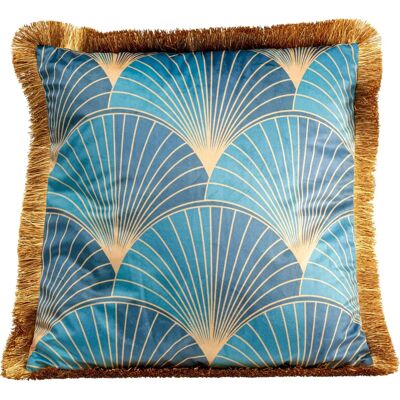 KARE Design - Piumino Leaves Fringe 45x45cm - Blu - Cuscino KARE Design - Piumino Leaves Fringe 45x45cm - Blu - Cuscino