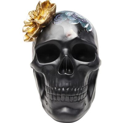 KARE Design Calavera de poliresina negra y dorada hecha a mano con flor - Estatua decorativa KARE Design Calavera de poliresina negra y dorada hecha a mano con flor - Estatua decorativa