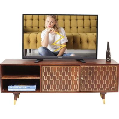 Kare Design Mango Houten TV Meubel met Gouden Decoraties - 140x50x35cm Kare Design Mango Houten TV Meubel met Gouden Decoraties - 140x50x35cm