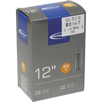Schwalbe Pyörän sisäkumi 12 tuumaa - DV 1 - Luotettava, Kevyt, 32 mm Tulpaventiili Schwalbe Pyörän sisäkumi 12 tuumaa - DV 1 - Luotettava, Kevyt, 32 mm Tulpaventiili