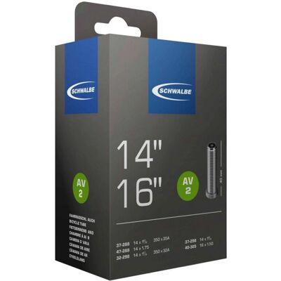 Câmara de ar Schwalbe AV 2 - 14 polegadas, válvula Schrader, 32/40mm Câmara de ar Schwalbe AV 2 - 14 polegadas, válvula Schrader, 32/40mm