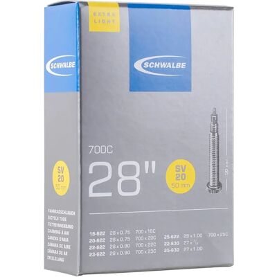 Chambre à air légère Schwalbe 700c - Noire - Presta 50mm Chambre à air légère Schwalbe 700c - Noire - Presta 50mm