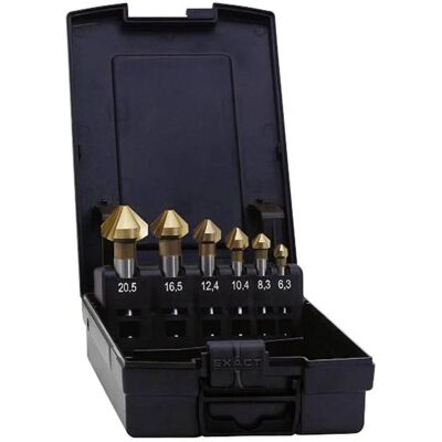 Exact 05568 Kit de Svasatori HSS TiN - 90° DIN 335 C - 5 Tailles - Publicité Exact 05568 Kit de Svasatori HSS TiN - 90° DIN 335 C - 5 Tailles - Publicité